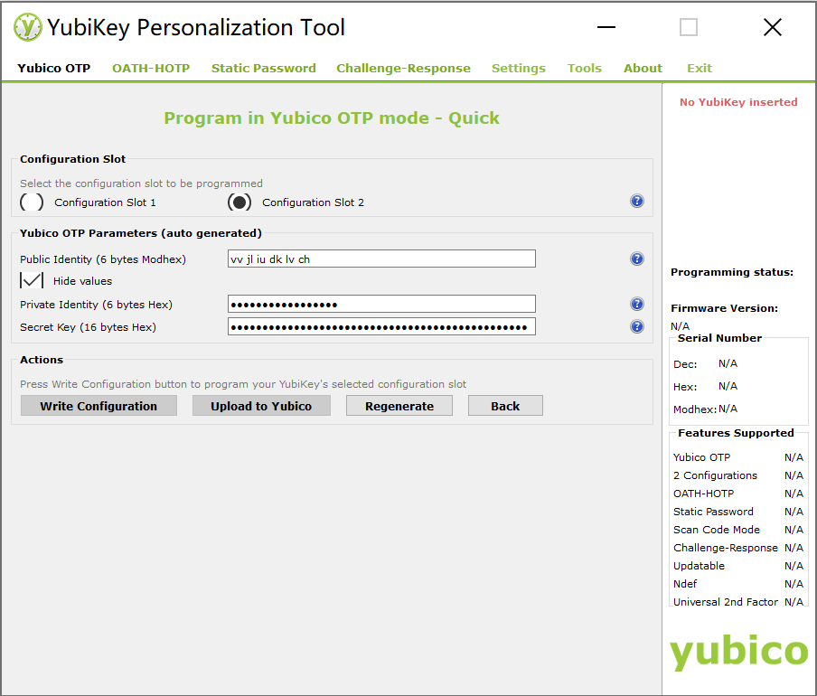 YubiKey Personalization Tool OTP